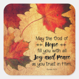 Pegatina Cuadrada Romanos 15:13 Dios de Esperanza Sale del Otoño