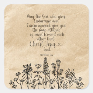 Pegatina Cuadrada Romanos 15:5 Biblia cristiana versus imagen