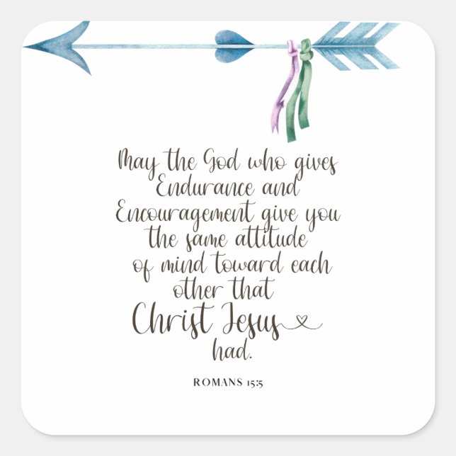 Pegatina Cuadrada Romanos 15:5 Biblia Verse (Anverso)