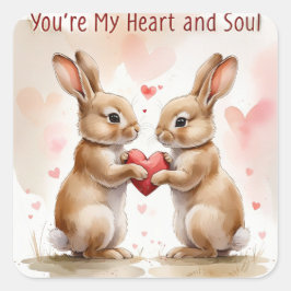 Pegatina Cuadrada Romantic Bunny Card - Para siempre