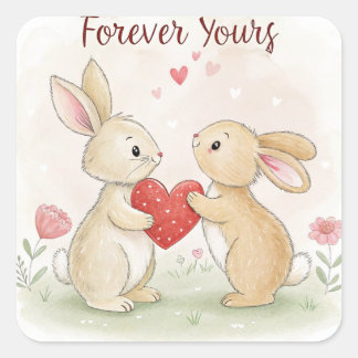 Pegatina Cuadrada Romantic Bunny Card - Para siempre
