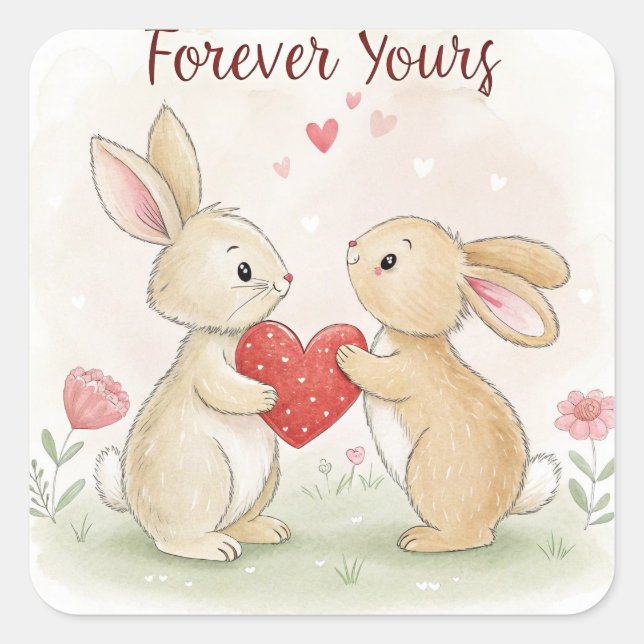 Pegatina Cuadrada Romantic Bunny Card - Para siempre (Anverso)
