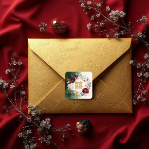Pegatina Cuadrada Romantic Elegant Floral Chinese Double Happiness 