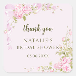 Pegatina Cuadrada Romantic Roses Chic Floral Bridal Shower Thank You