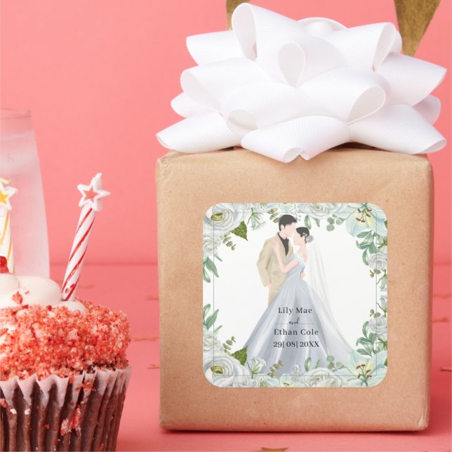 Pegatina Cuadrada Romantic Watercolor Wedding (Fiesta)