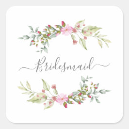 Pegatina Cuadrada Romantic Wreath in Pink for Bridesmaids