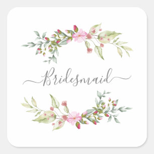 Pegatina Cuadrada Romantic Wreath in Pink for Bridesmaids
