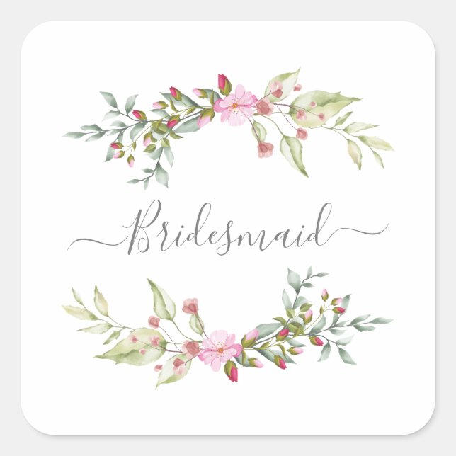 Pegatina Cuadrada Romantic Wreath in Pink for Bridesmaids (Anverso)
