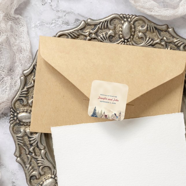 Pegatina Cuadrada Romántica boda invernal (Subido por el creador)