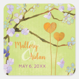 Pegatina Cuadrada Romántica boda verde de cal salva la fecha