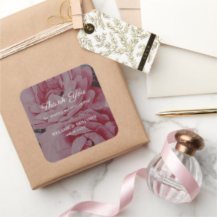 Pegatina Cuadrada Romántica Flor Elegante Boda Gracias