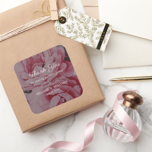 Pegatina Cuadrada Romántica Flor Elegante Boda Gracias (Regalar)