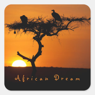 Pegatina Cuadrada Romántica foto del atardecer del sueño africano co