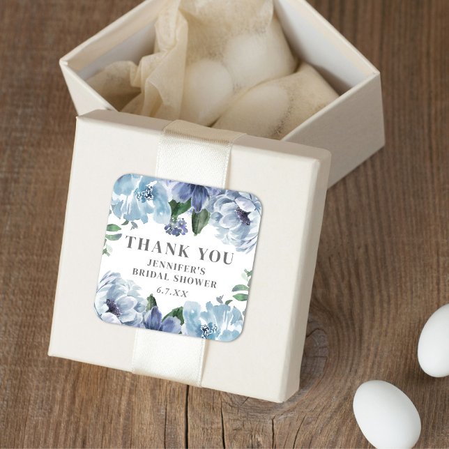 Pegatina Cuadrada Romántico Blue Floral Bridal Shower Party Favor (Subido por el creador)