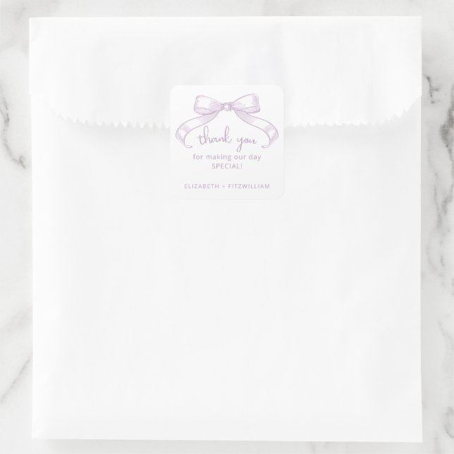 Pegatina Cuadrada Romántico Bow | Lilac Gracias Favor (Bolso)