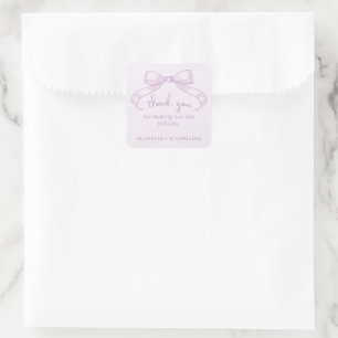 Pegatina Cuadrada Romántico Bow   Lilac Gracias Favor