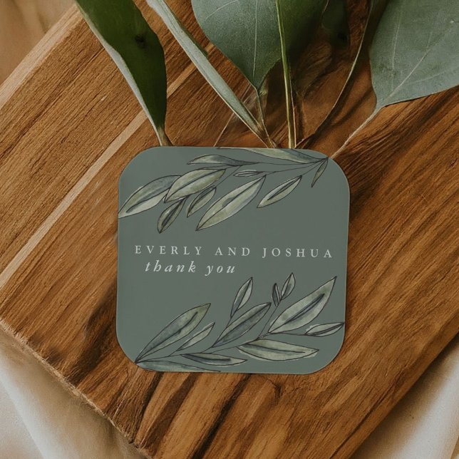 Pegatina Cuadrada Romántico Evergreen Gracias A Favor (Romantic Evergreen Thank You Favor Square Sticker)