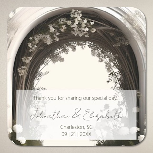 Pegatina Cuadrada Romántico Favor de la Boda Botánica del Arco (Romantic Boho Botanical Arch Wedding Favor Sticker)