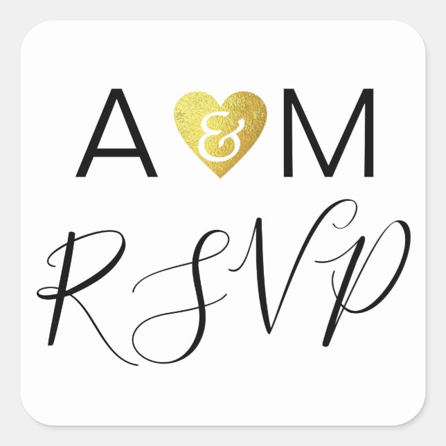 Pegatina Cuadrada Romántico matrimonio RSVP (Anverso)