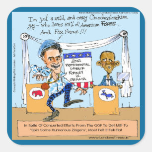 Pegatina Cuadrada Romney Intenta Zingers en Obama Regalos y Tarjetas