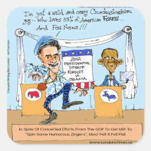 Pegatina Cuadrada Romney Intenta Zingers en Obama Regalos y Tarjetas