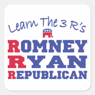 Pegatina Cuadrada Romney Ryan Aprende las 3 R