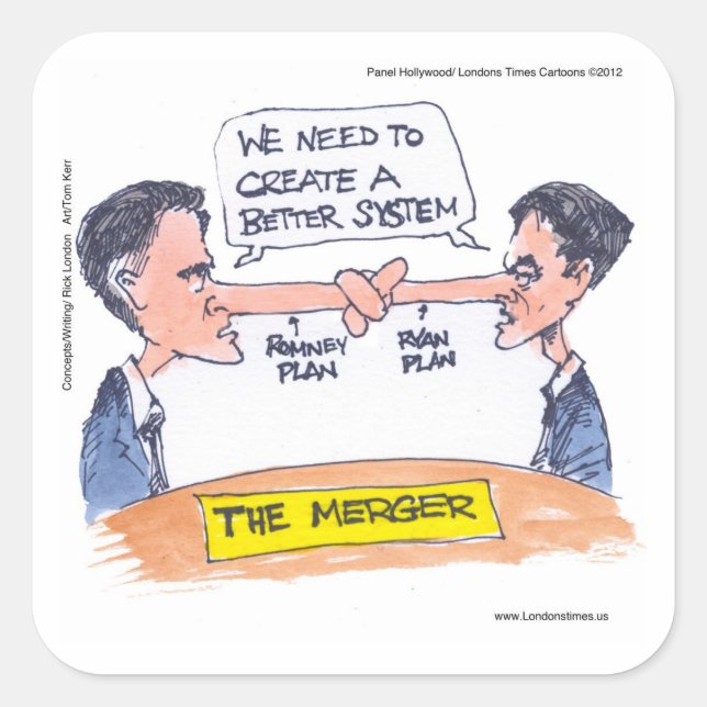 Pegatina Cuadrada Romney Ryan Pinocchio Fusión Graciosos Regalos Y T (Anverso)