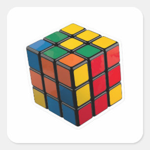 Pegatina Cuadrada Rompecabezas 3D Retro Cubo de Rubik Años 80 Calcom