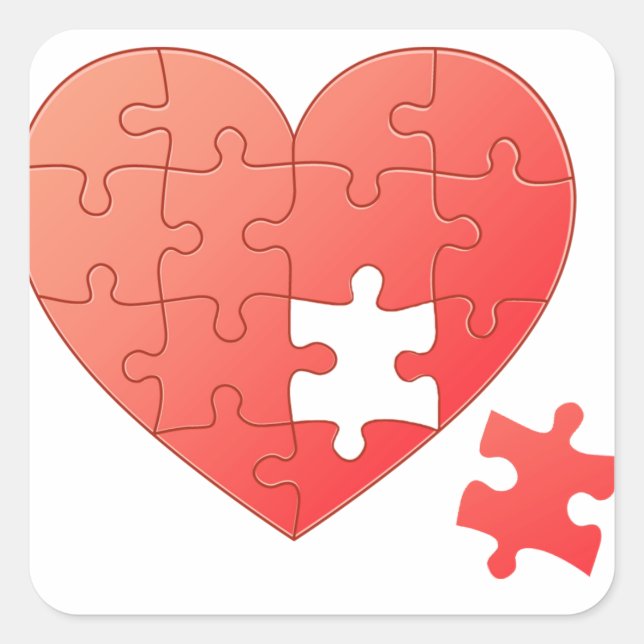 Pegatina Cuadrada Romper corazón con pieza (Anverso)