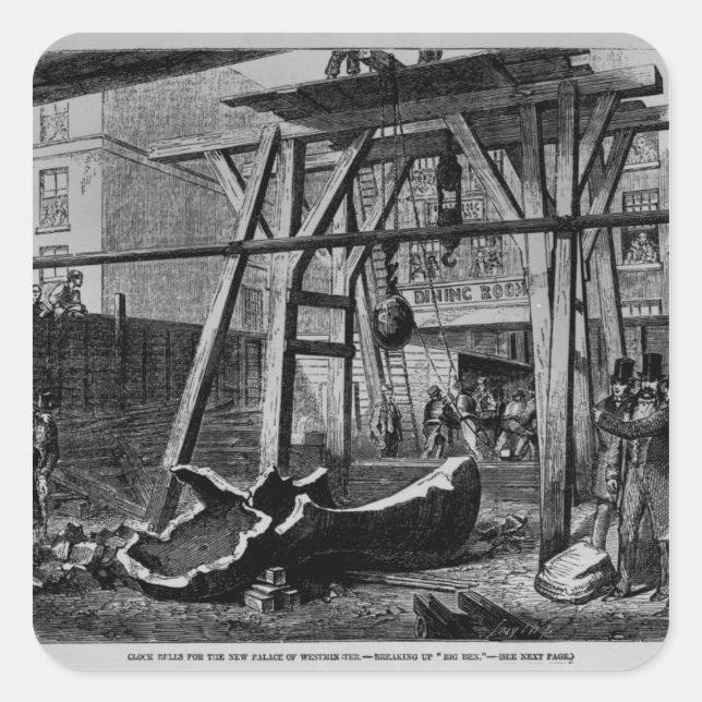 Pegatina Cuadrada Rompiendo el Big Ben (Anverso)