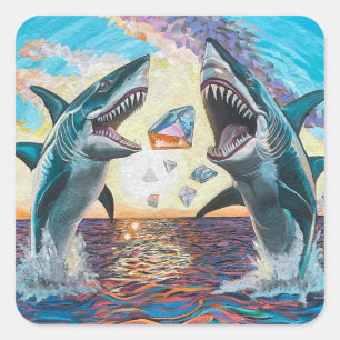 Pegatina Cuadrada Rompiendo el Glamour Chomp-Shark por joyas brillan