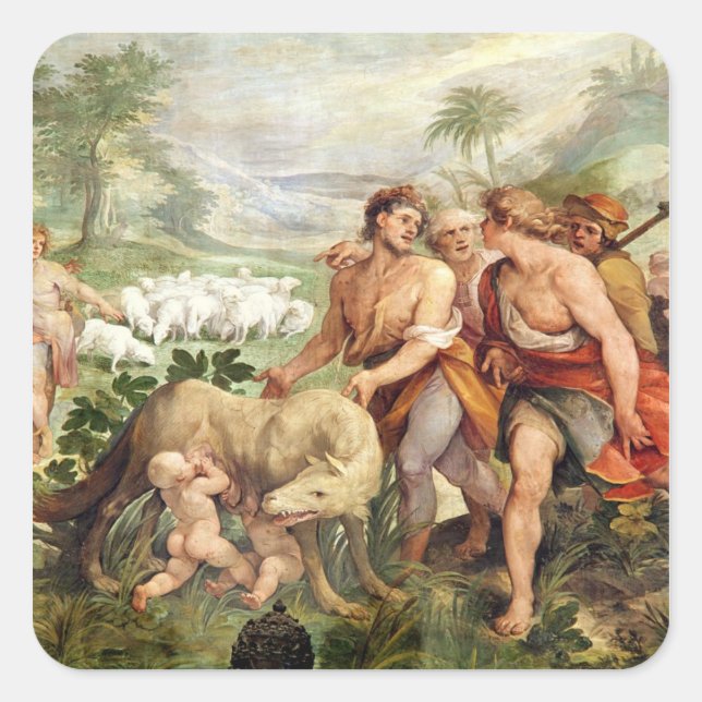 Pegatina Cuadrada Romulus chupado por la loba (Anverso)