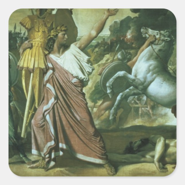 Pegatina Cuadrada Romulus, conquistador de Acron, llevando su botín  (Anverso)