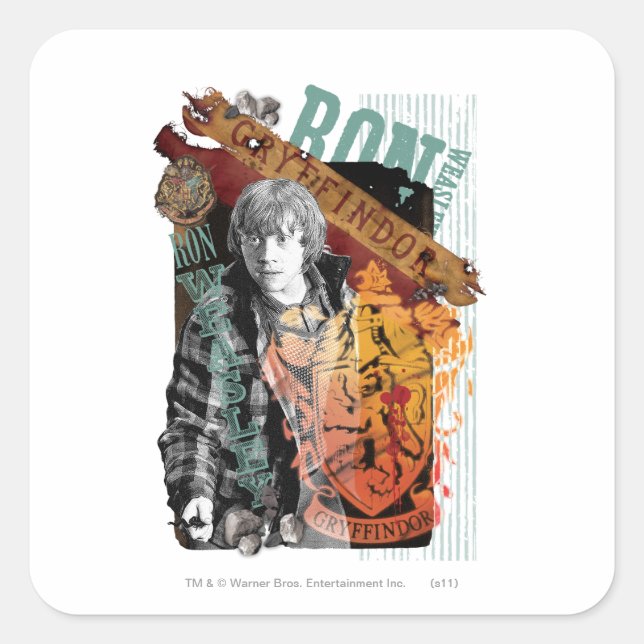 Pegatina Cuadrada Ron Weasley Collage 1 (Anverso)