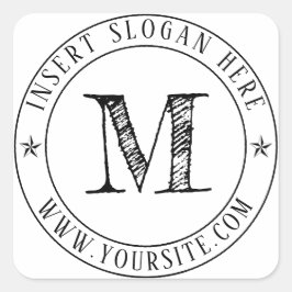 Pegatina Cuadrada Ronda de monograma empresarial personalizada