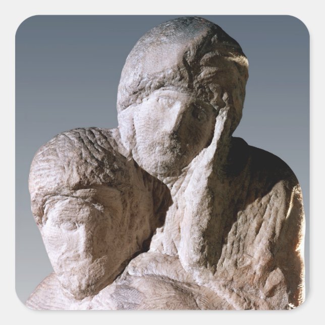 Pegatina Cuadrada Rondanini Pieta, detalle de las cabezas de Cristo (Anverso)