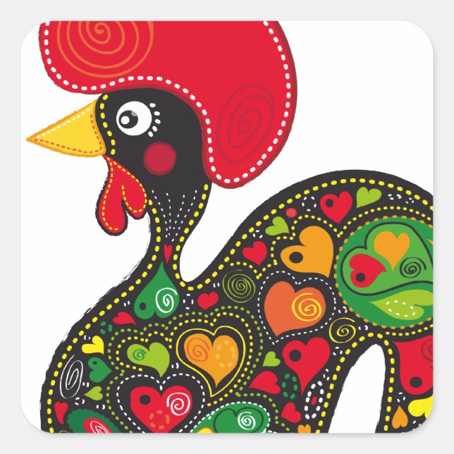 Pegatina Cuadrada Rooster de Barcelos Nr02 - Galo de Barcelos (Anverso)