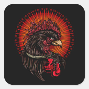 Pegatina Cuadrada Rooster de boxeo