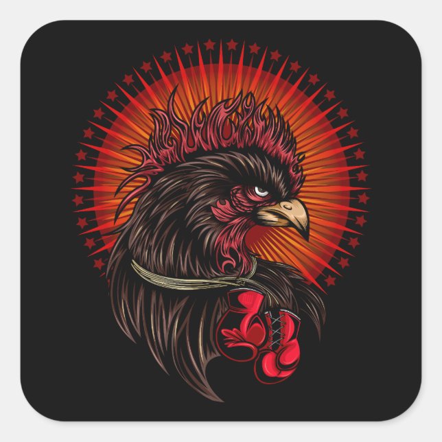 Pegatina Cuadrada Rooster de boxeo (Anverso)