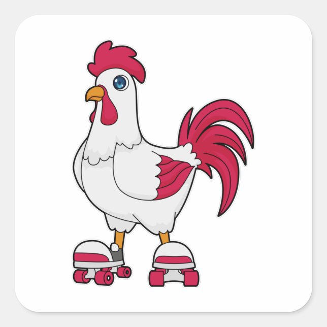 Pegatina Cuadrada Rooster en patinaje en línea con patines de patina (Anverso)