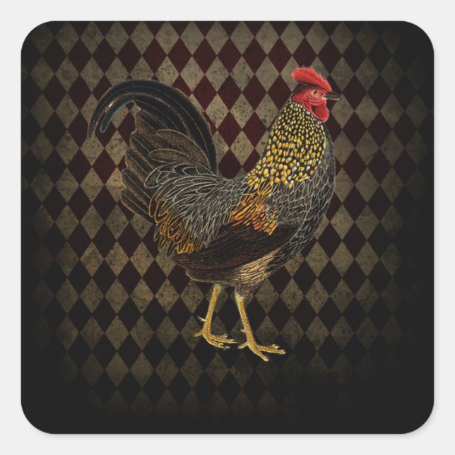 Pegatina Cuadrada Rooster sobre el arlequín (Anverso)