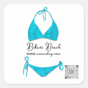 Pegatina Cuadrada Ropa Boutique Código Qr Rosa Bikini Azul