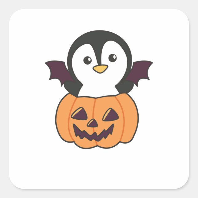 Pegatina Cuadrada Ropa de bata de calabaza de Halloween en Penguin (Anverso)