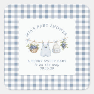 Pegatina Cuadrada Ropa de bebé Berry Sweet Clothesline Baby Shower 
