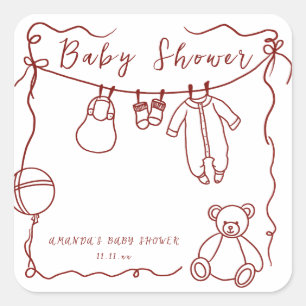 Pegatina Cuadrada Ropa de bebé dibujada a mano baby shower