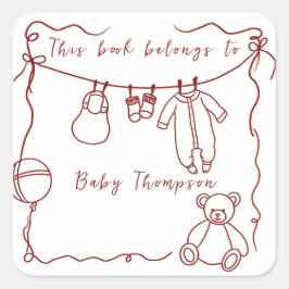 Pegatina Cuadrada Ropa de bebé dibujada a mano - exlibris