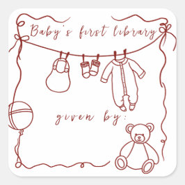 Pegatina Cuadrada Ropa de bebé dibujada a mano - exlibris