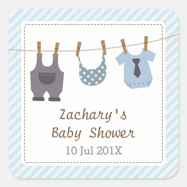 Pegatina Cuadrada Ropa de bebé moderna Fiesta de ducha de bebé (Anverso)