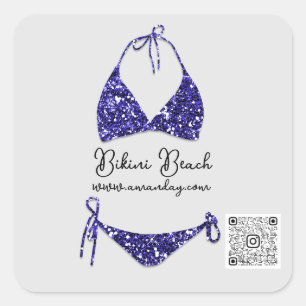 Pegatina Cuadrada Ropa de Boutique Código Qr Bikini Azul Marino con 