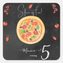 Pegatina Cuadrada Ropa de diversión, cumpleaños de pizza